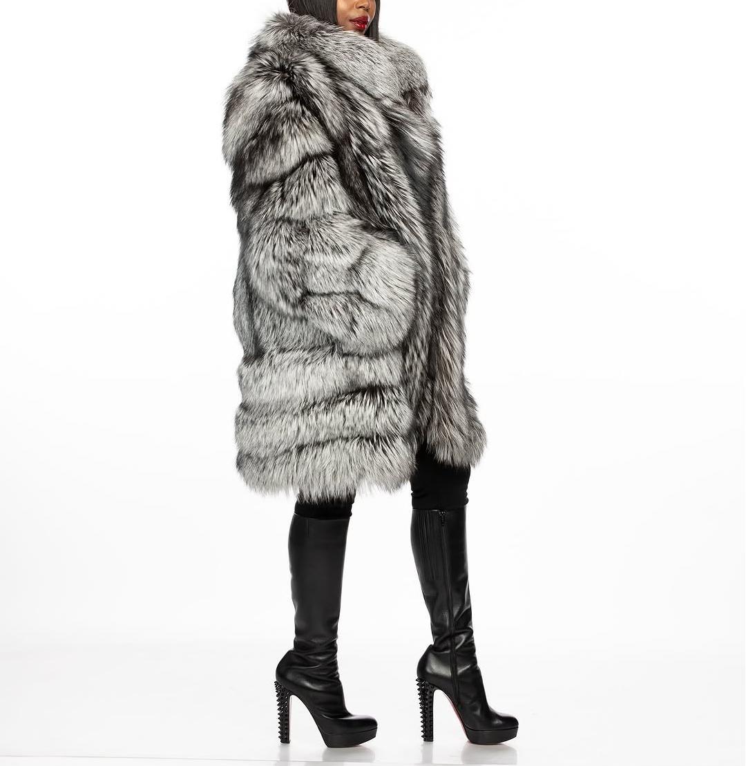 Women's mid-length eco-friendly fur coat