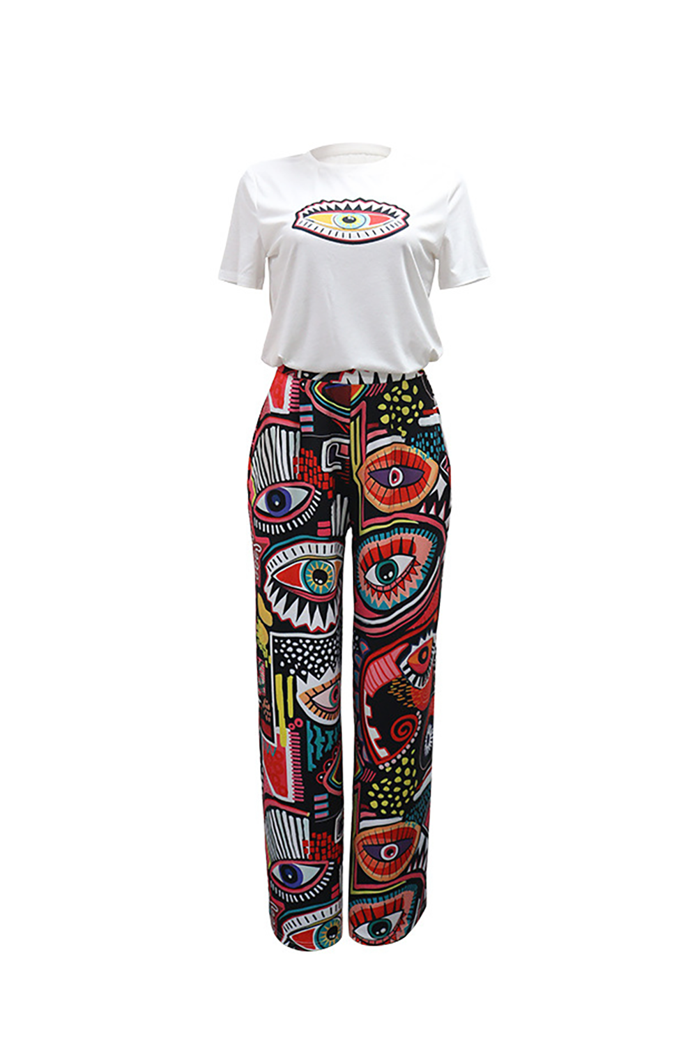 Short Sleeve T-shirt Tropical Print Wide Leg Pants Casual 2pcs Set-Green