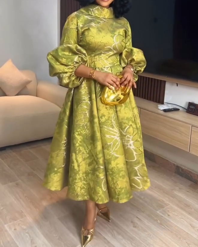 Women's Fashion Elegant Three-quarter Sleeve Midi Dress
