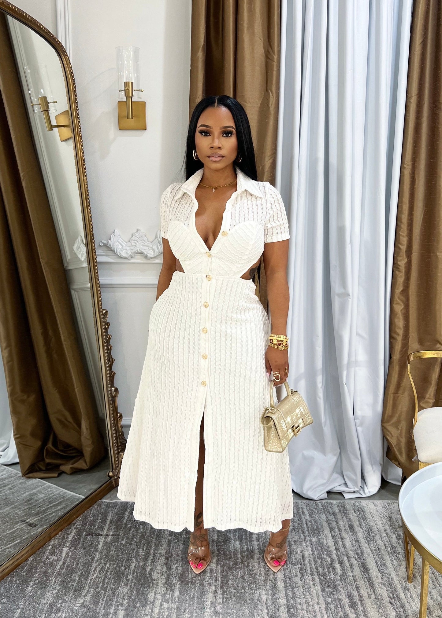 Women's Casual V Neck Midi Dress