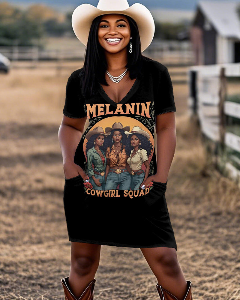 Melanin Squad Cowgirl Casual V-neck Pocket Dress