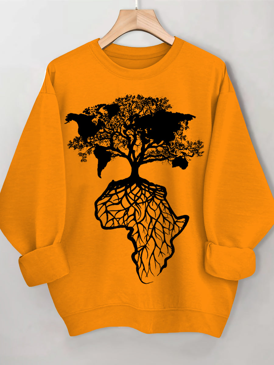 Women's Africa Is The Root Of The World Art Print Cotton Long Sleeve T-Shirt Thin Sweatshirt