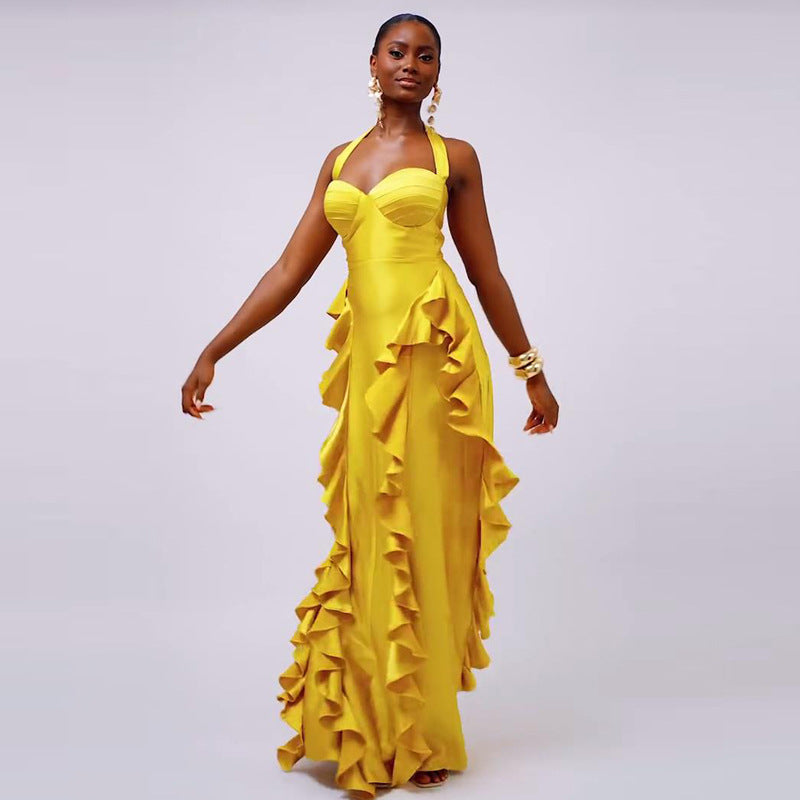 Tube Top Dress Long Dress for Women Slim Fit Ruffled Dress Women's Clothing