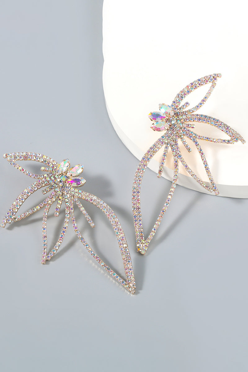 Rhinestone Leaf Alloy Glass Drill Dangle Earrings