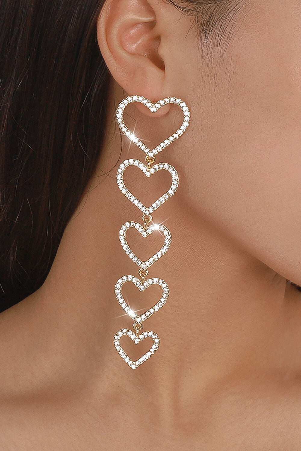 Hearts Pendants Rhinestone Decor Fashionable Dangle Earrings
