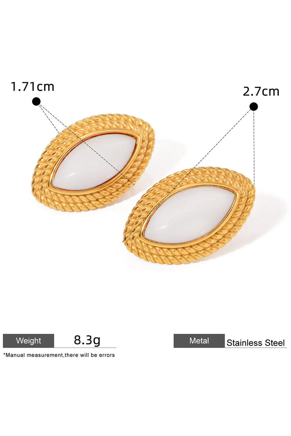 Alloy Spiral Trim Fashionable Oval Stud Earrings
