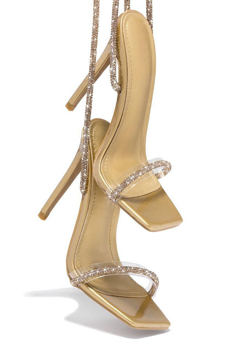 Rhinestone Strappy Square Toe Party Stiletto High Heel Sandals