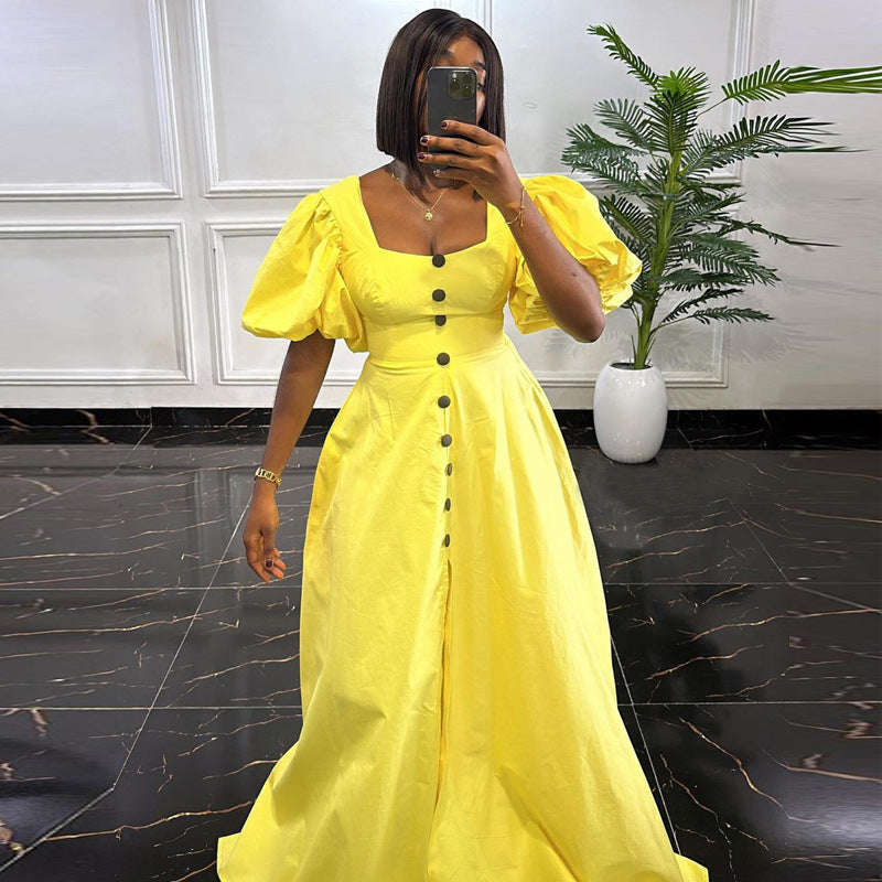 Dress Graceful Puff Sleeve High Waist Big Swing Elegant Dress Women's Clothing