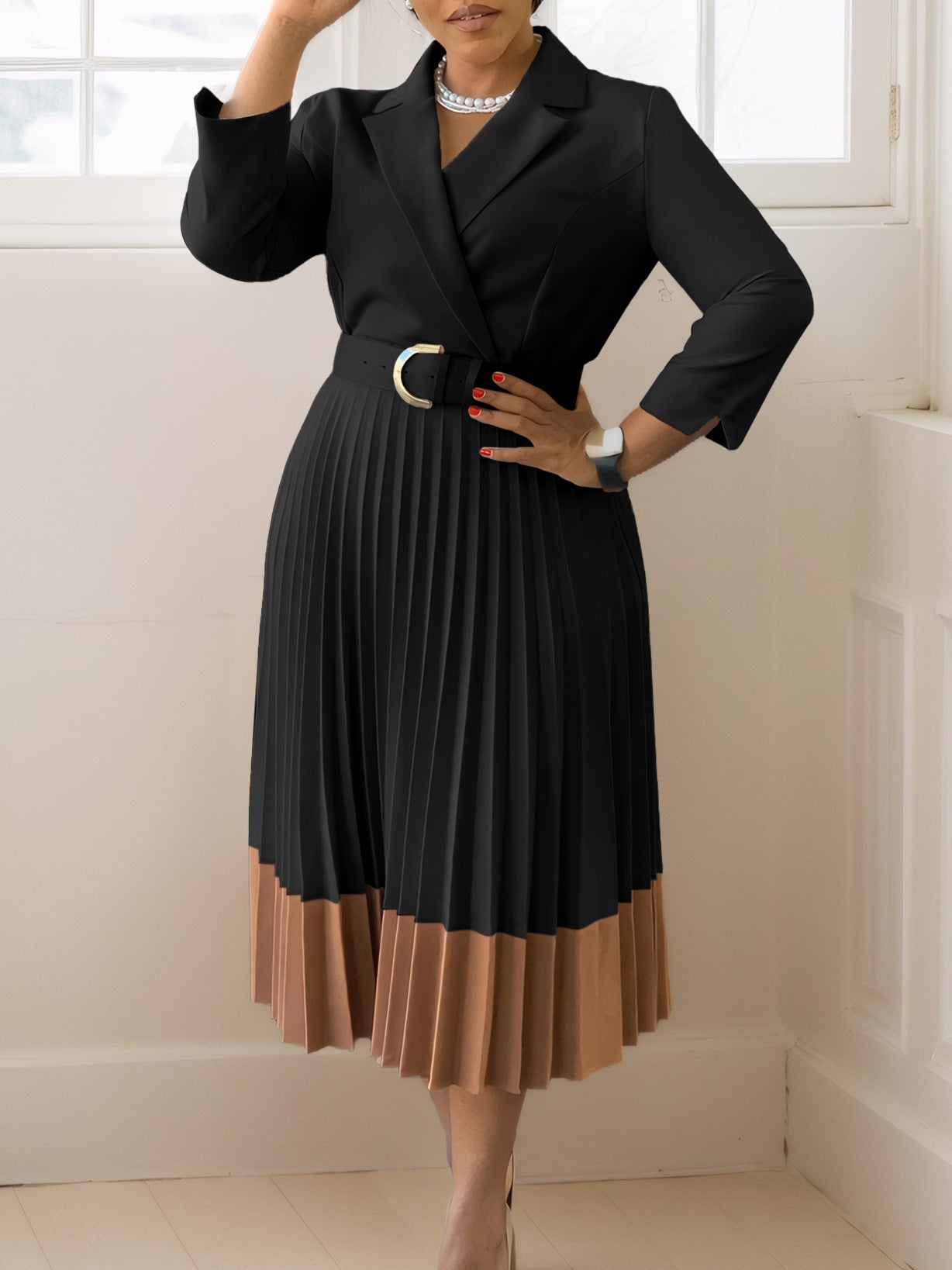 Fashion Women's Wear Suit Collar Fashion Ol Elegant Pleated Dress