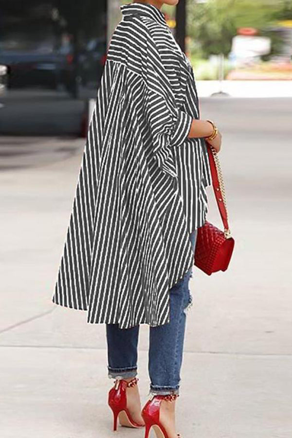 New Season Striped High Low Shirt