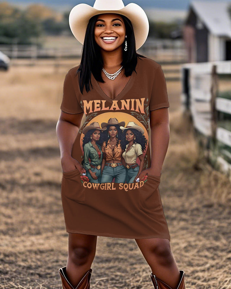Melanin Squad Cowgirl Casual V-neck Pocket Dress