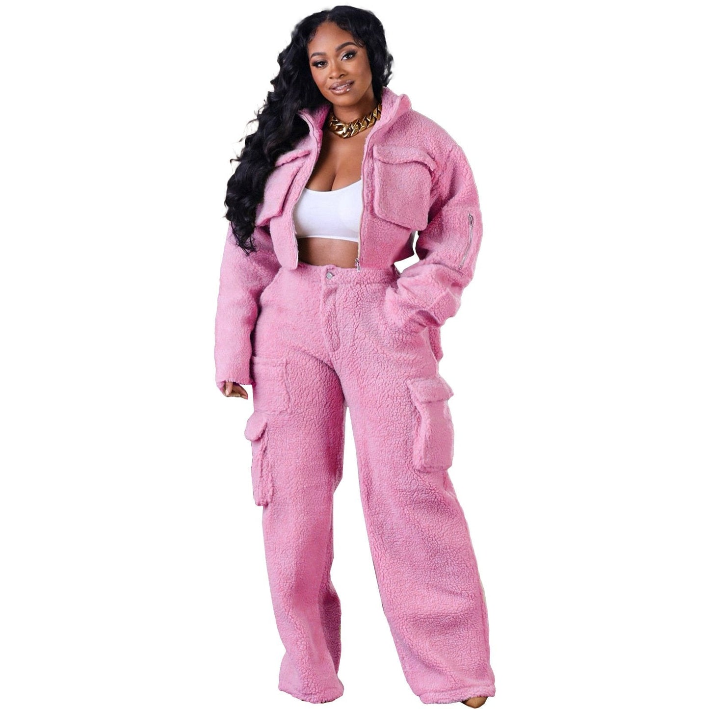 Autumn and winter wool polar fleece three-dimensional zipper suit