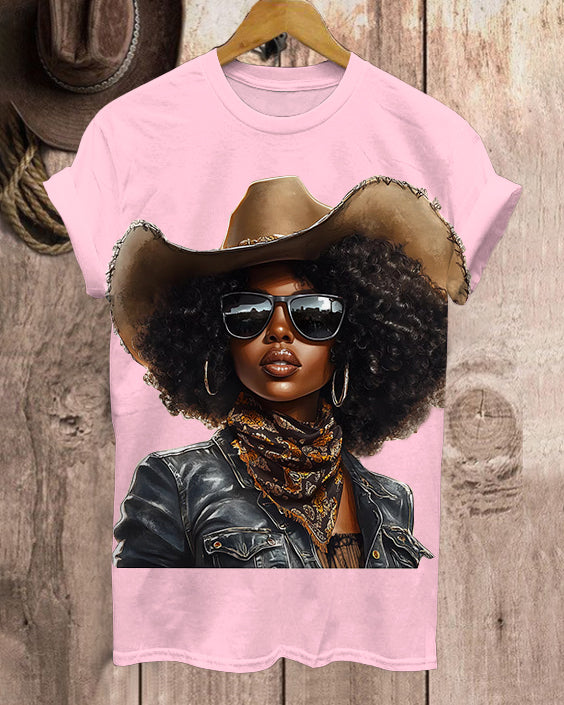 Afro Black Cow Girl Neck Short Sleeve Tshirt