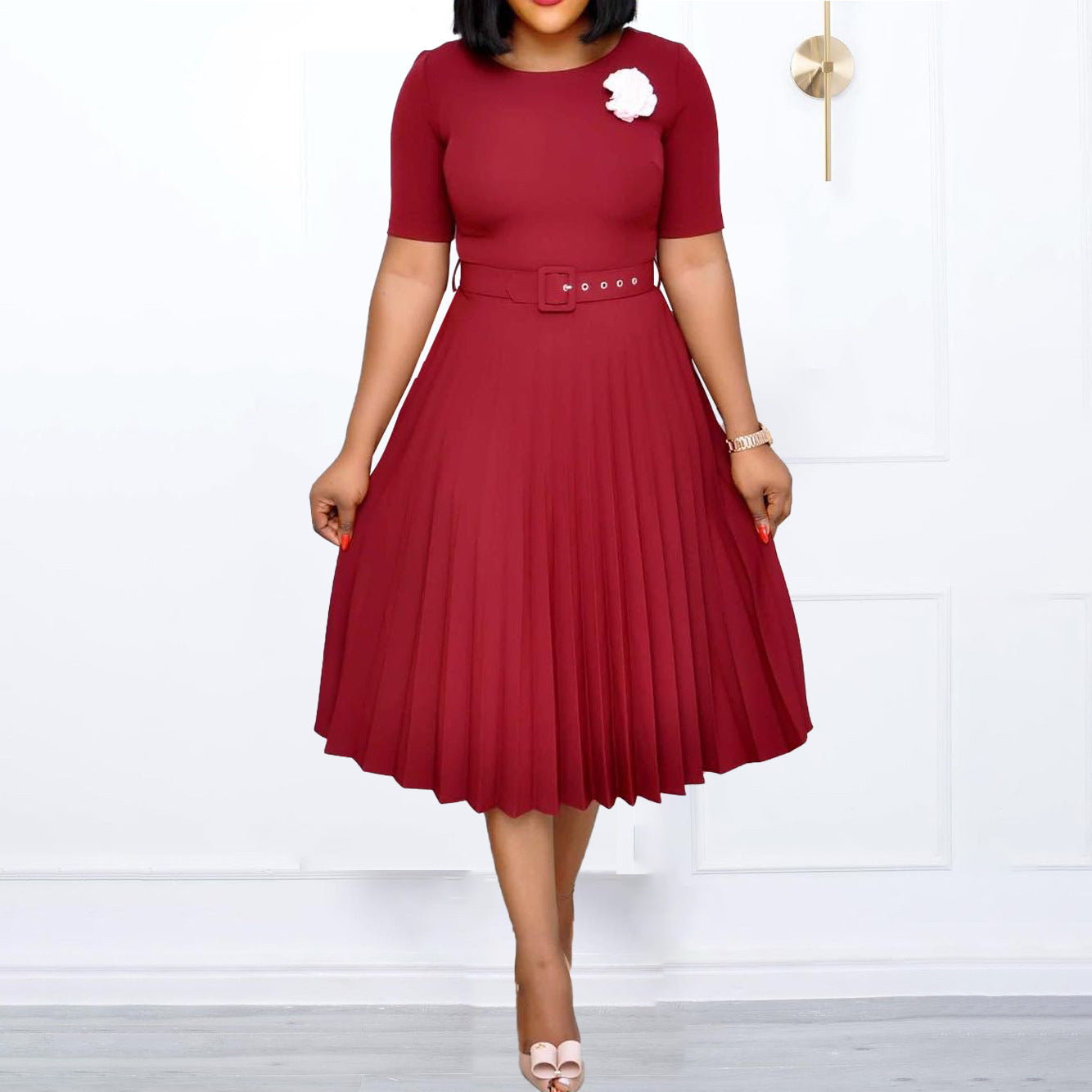 New Summer round Neck Mid-Length Pleated Skirt plus Size Dress