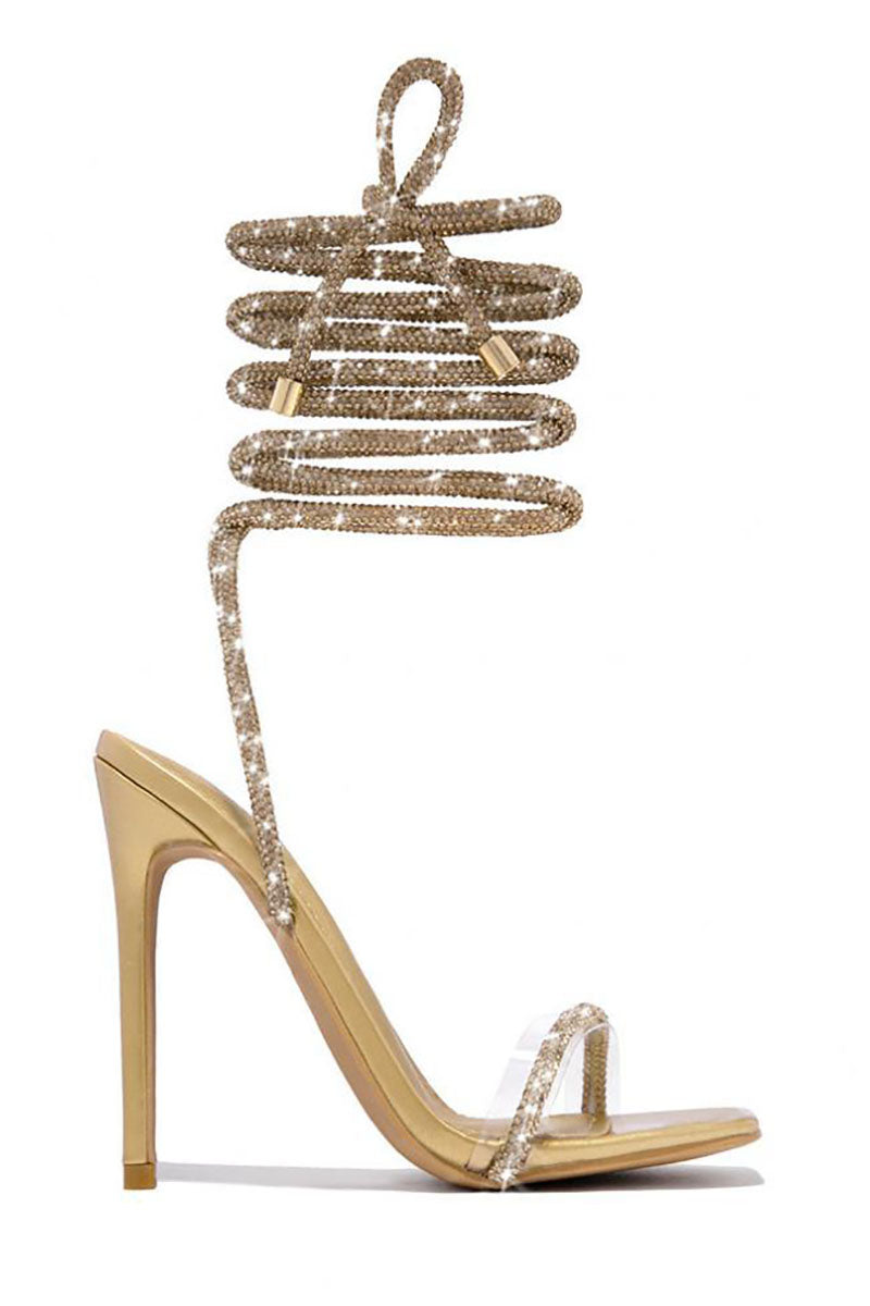 Rhinestone Strappy Square Toe Party Stiletto High Heel Sandals