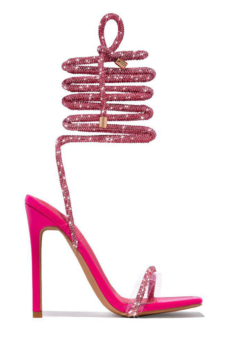 Rhinestone Strappy Square Toe Party Stiletto High Heel Sandals