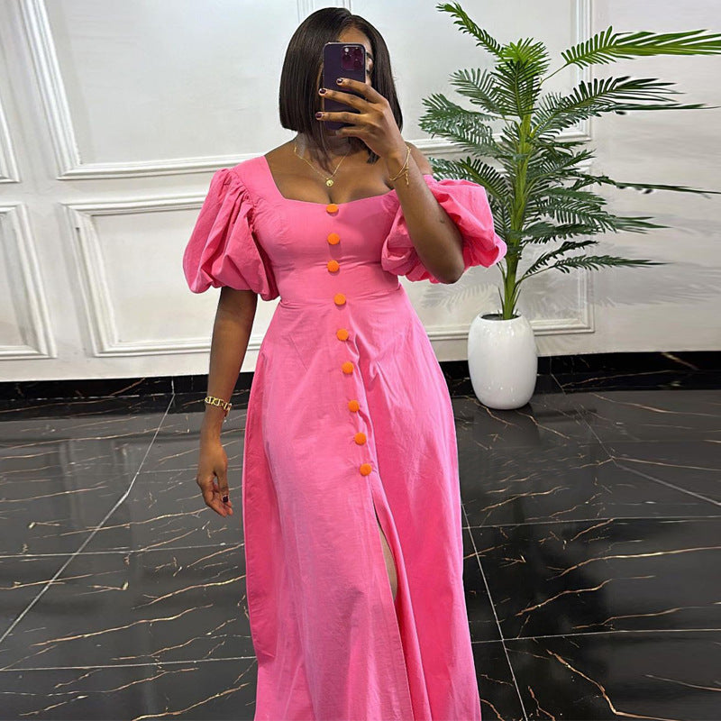 Dress Graceful Puff Sleeve High Waist Big Swing Elegant Dress Women's Clothing