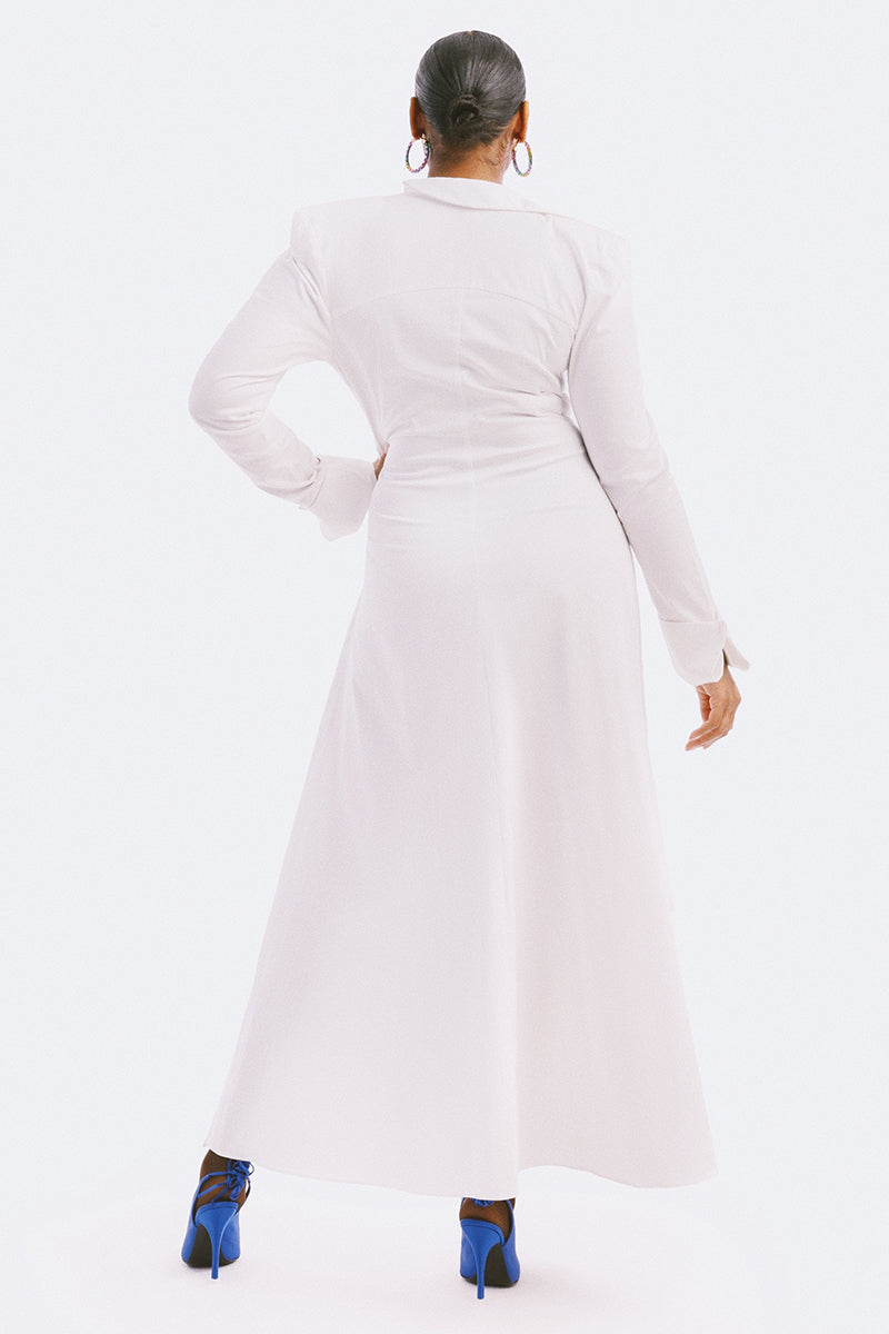 Deep V Neck High Slit Ruched Gown Maxi Dresses