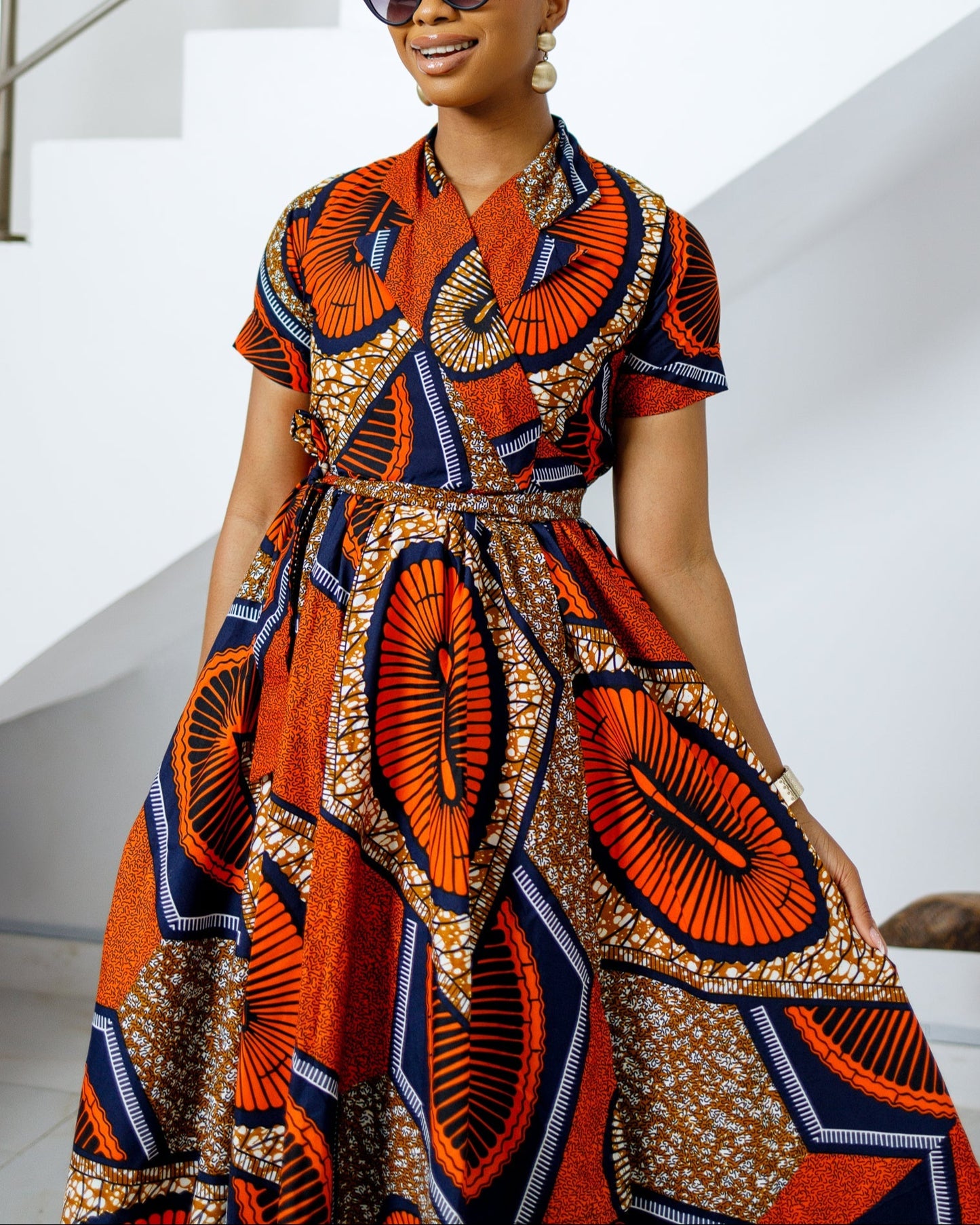 Women's Casual Print Wrap Midi Dress