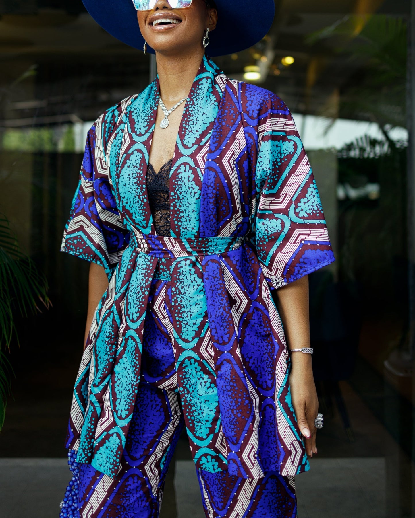 Women's Casual Print Kimono & Pants Two-Piece Set