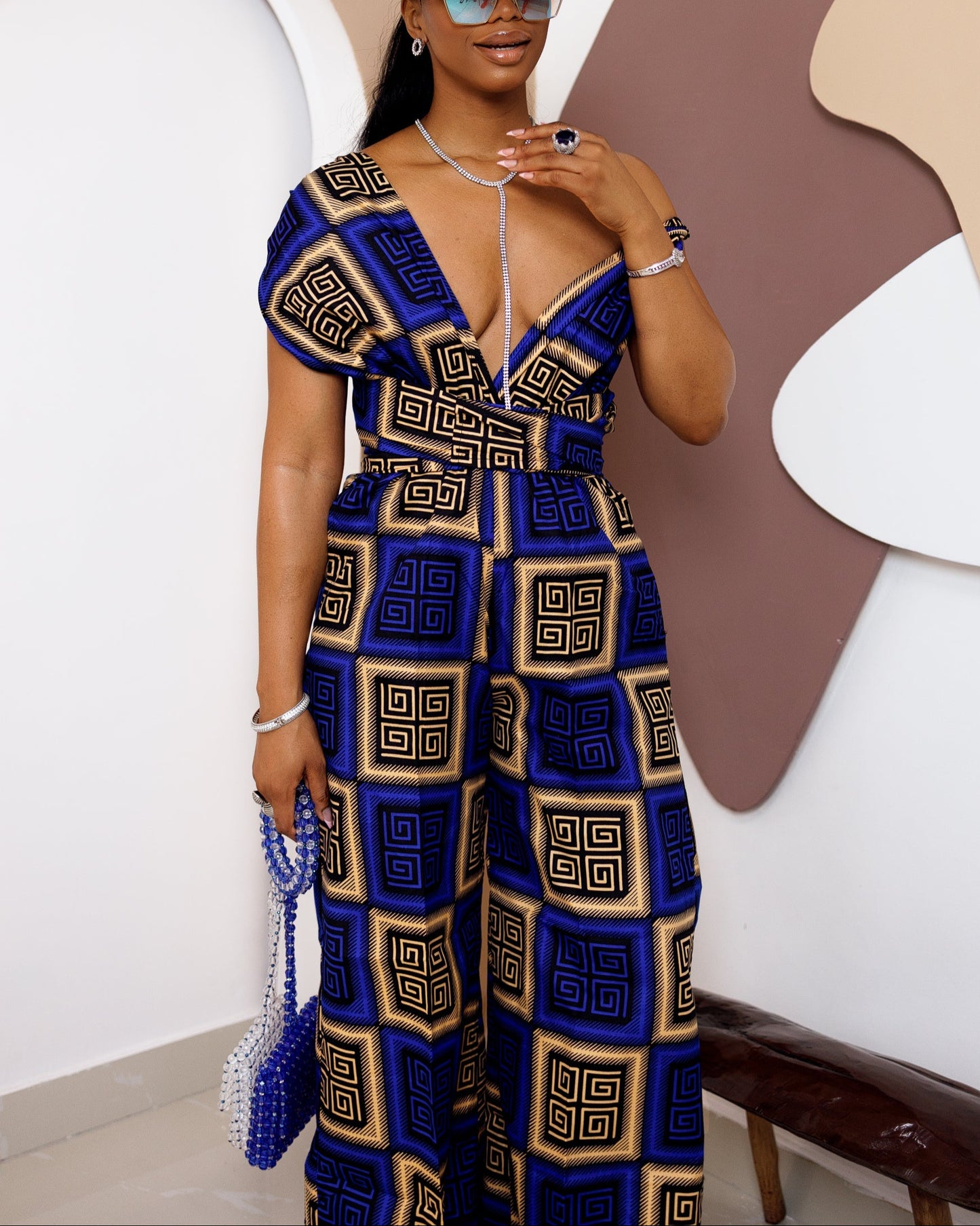 Women's Casual Print V Neck Jumpsuits