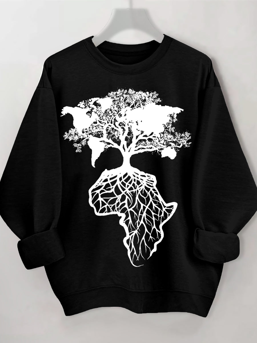 Women's Africa Is The Root Of The World Art Print Cotton Long Sleeve T-Shirt Thin Sweatshirt