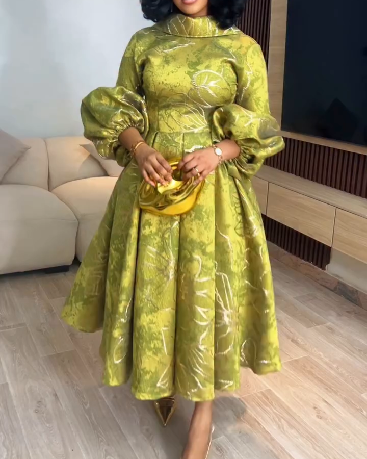 Women's Fashion Elegant Three-quarter Sleeve Midi Dress