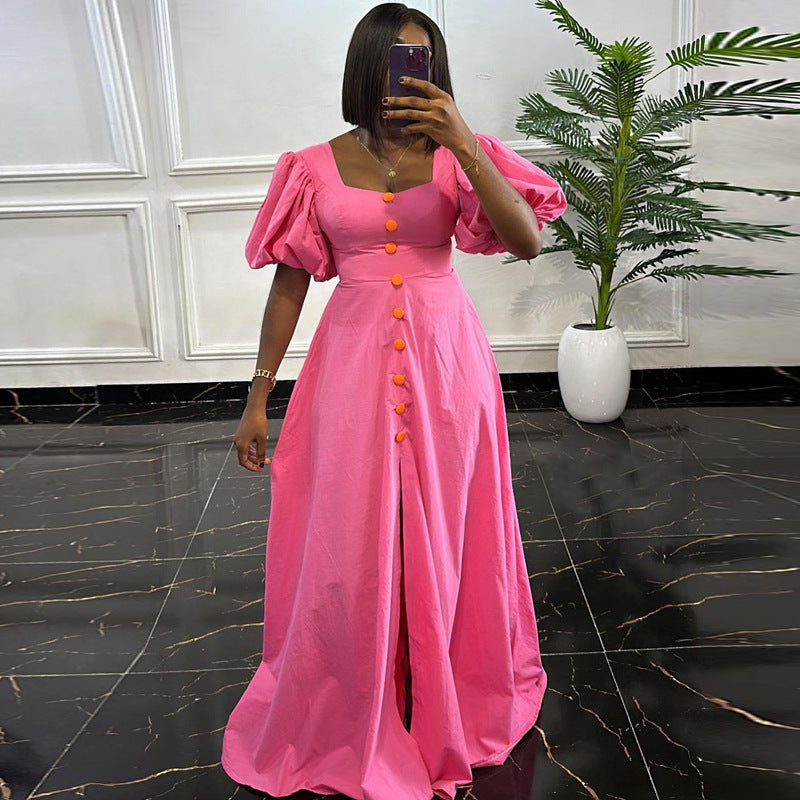 Dress Graceful Puff Sleeve High Waist Big Swing Elegant Dress Women's Clothing