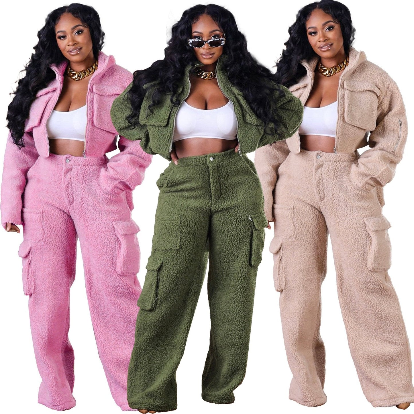 Autumn and winter wool polar fleece three-dimensional zipper suit
