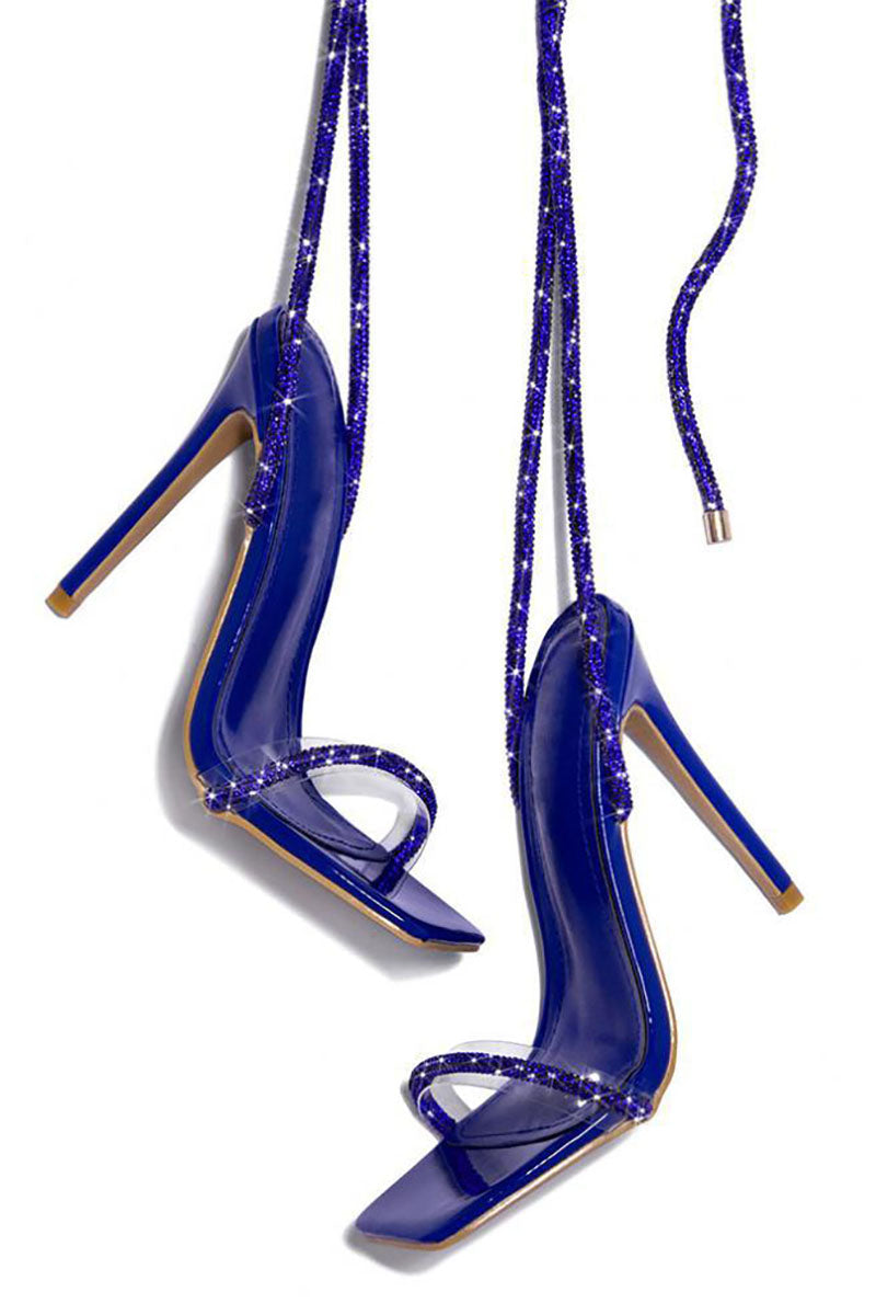 Rhinestone Strappy Square Toe Party Stiletto High Heel Sandals