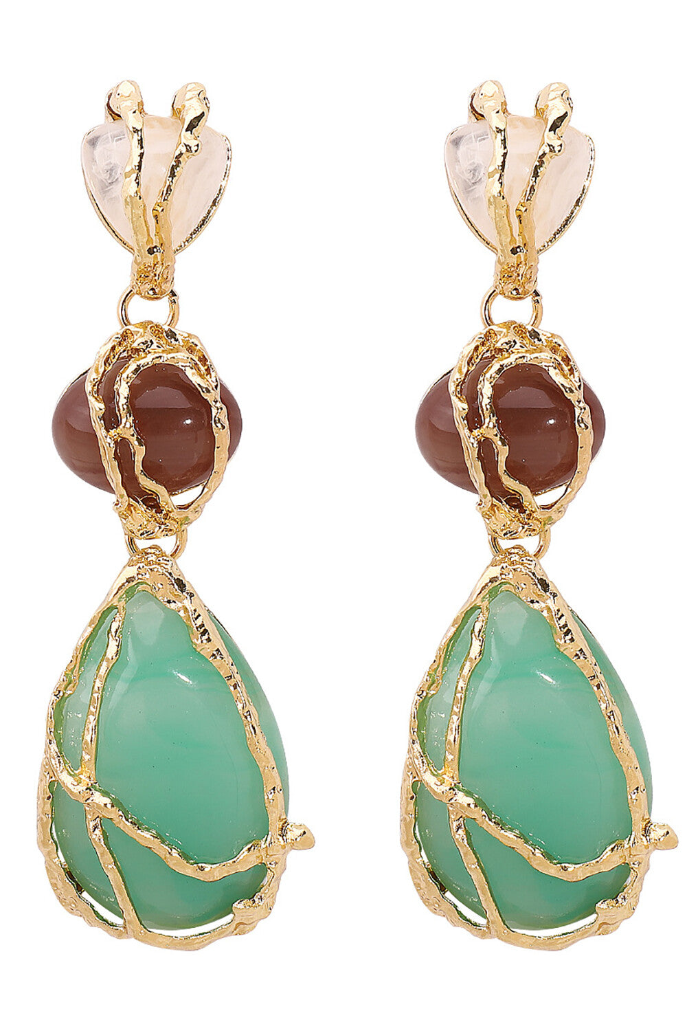 Alloy Wrapped Drop Shaped Pendant Colorblock Dangle Earrings