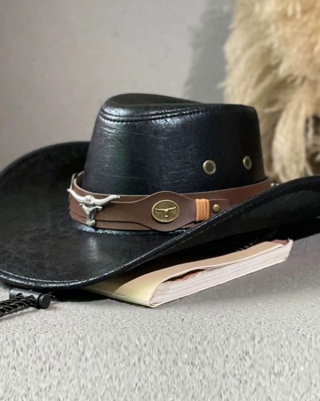 Western Retro Cow Head Leather Hat