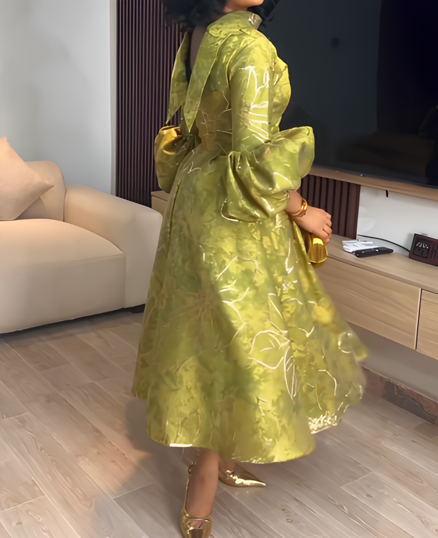 Women's Fashion Elegant Three-quarter Sleeve Midi Dress