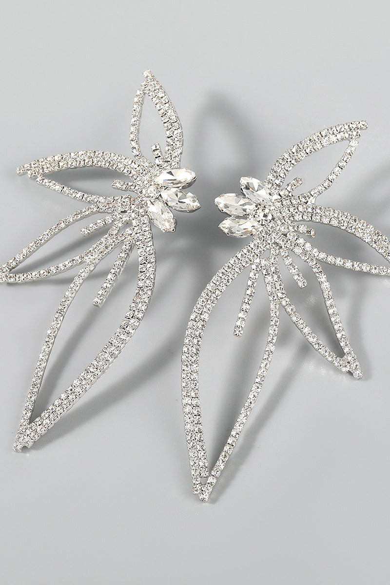 Rhinestone Leaf Alloy Glass Drill Dangle Earrings