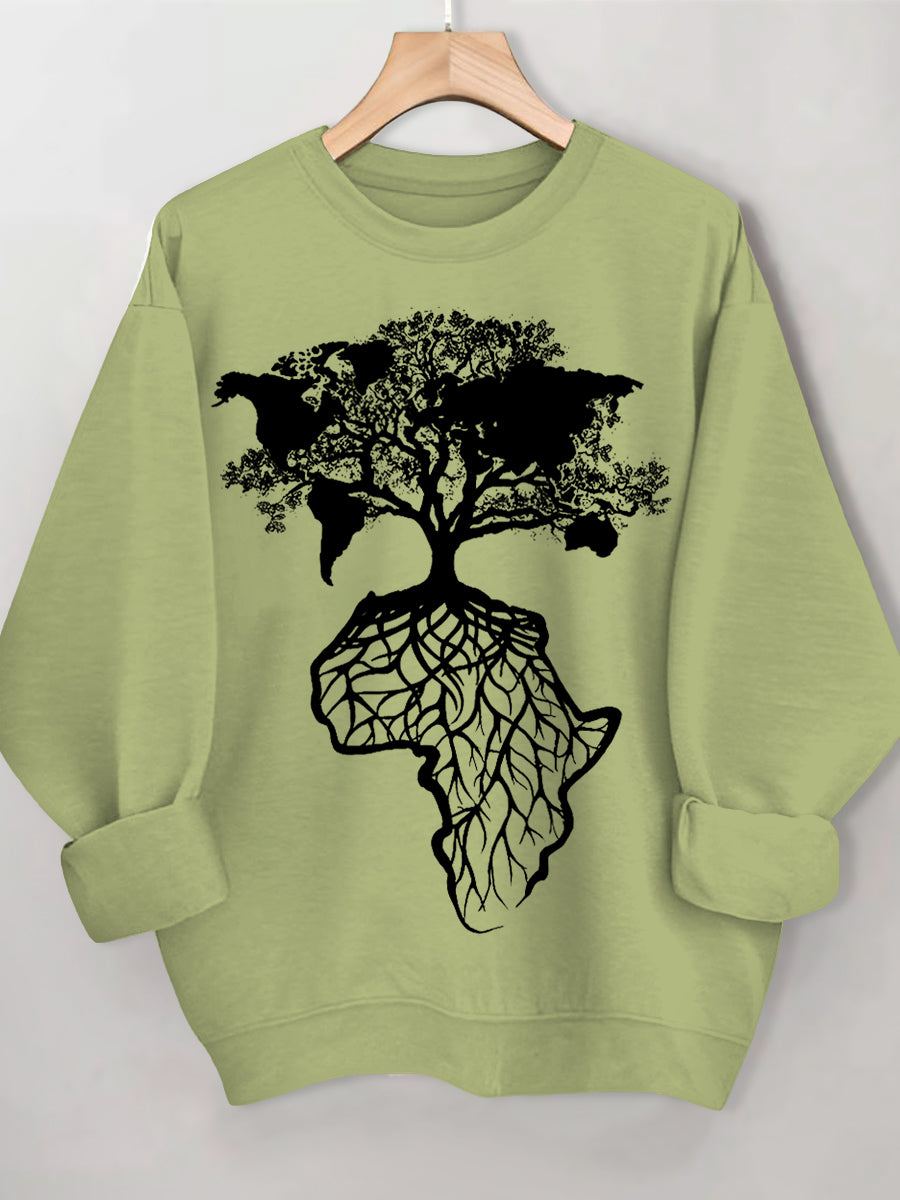 Women's Africa Is The Root Of The World Art Print Cotton Long Sleeve T-Shirt Thin Sweatshirt