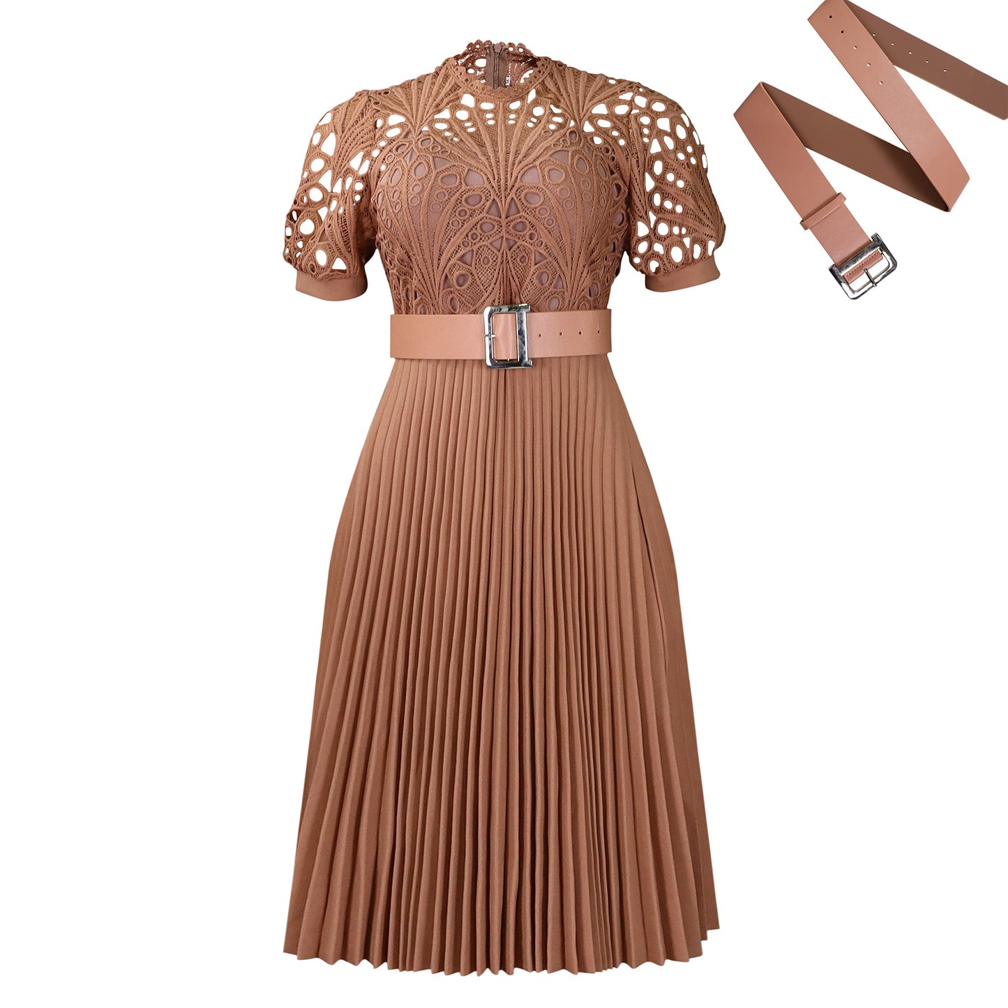 Women's Short-Sleeved Lace Stitching Pleated Dress Cross-Border Dress