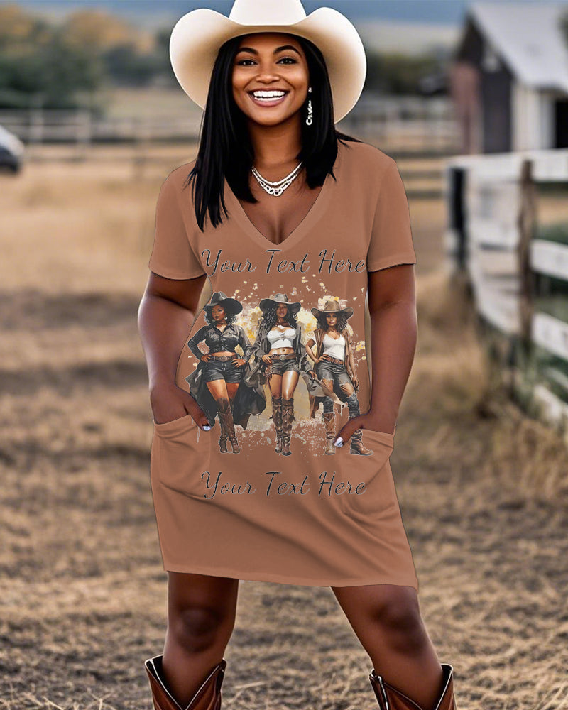 You Next Here Melanin Cowgirl Casual V-neck Pocket Dress