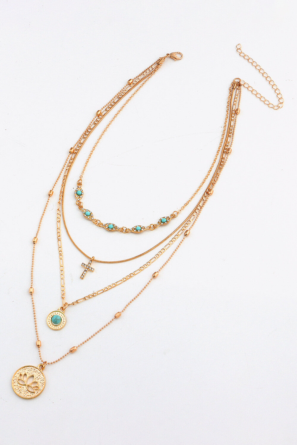 Cutout Flower Cross Mixed Pendants Fashionable Four-Layered Necklace
