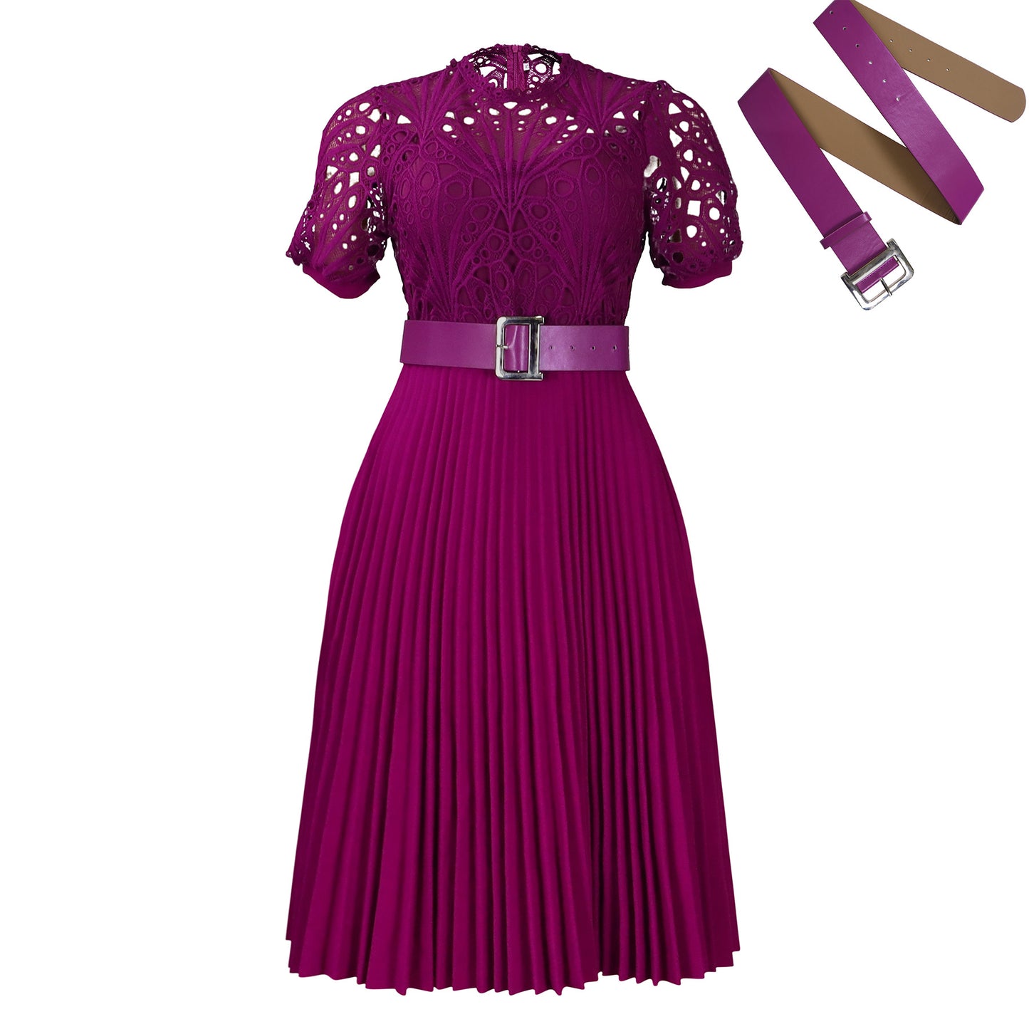 Women's Short-Sleeved Lace Stitching Pleated Dress Cross-Border Dress