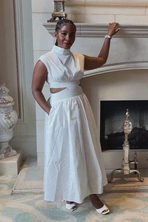 Mock Neck Sleeveless Cutout Maxi Dresses