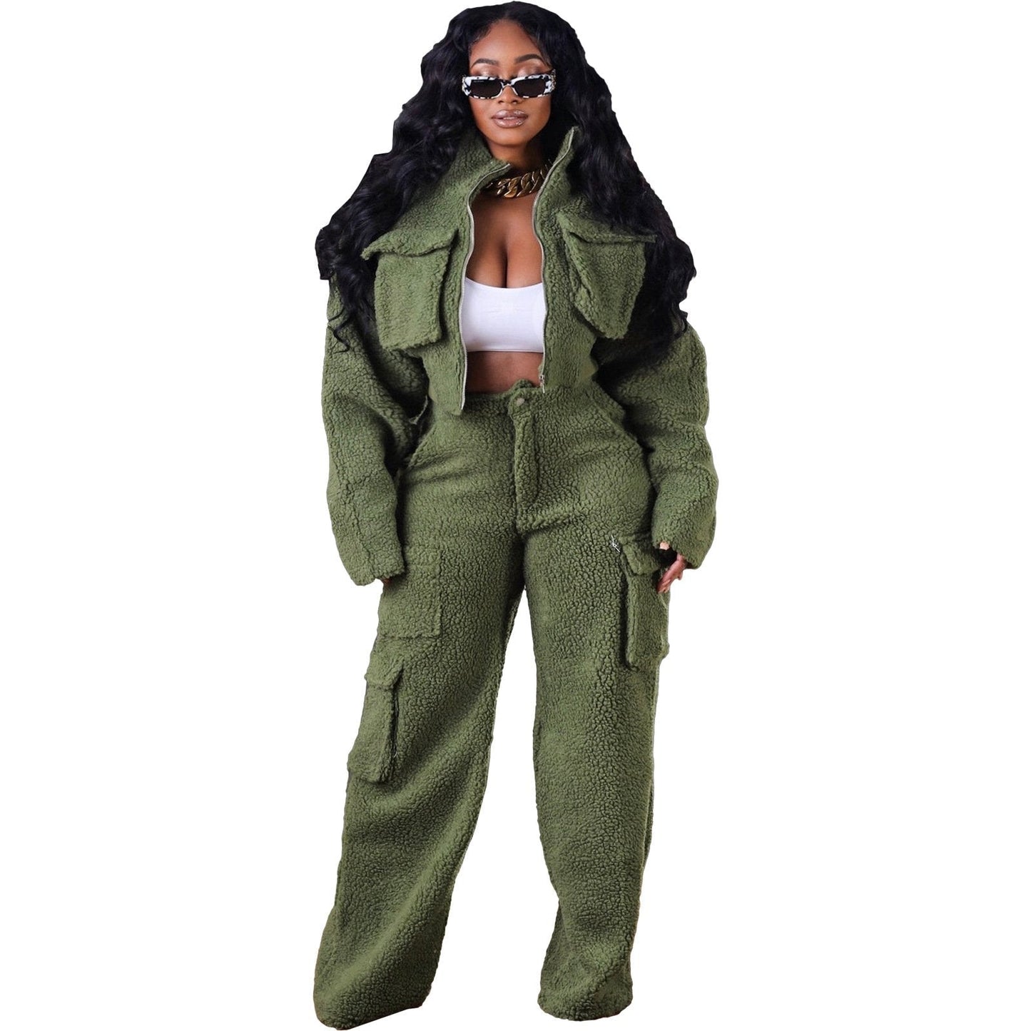 Autumn and winter wool polar fleece three-dimensional zipper suit