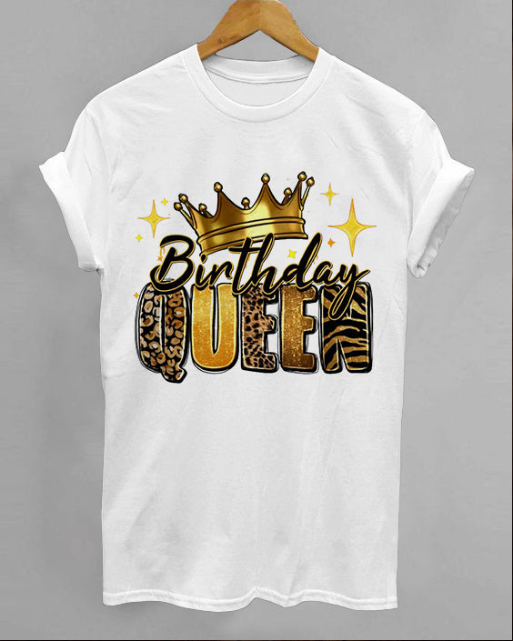 Birthday Queen Birthday Girl Cotton Crew Neck Short Sleeve Shirt