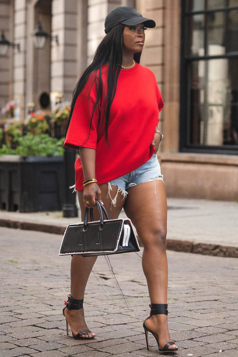 Solid Color Half Sleeve Round Neck Loose-Fitting Casual T-shirt-Red