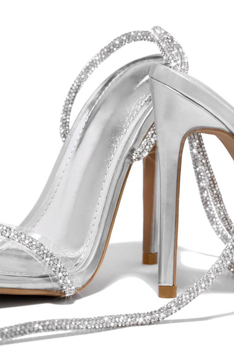 Rhinestone Strappy Square Toe Party Stiletto High Heel Sandals
