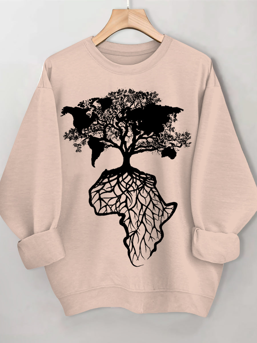 Women's Africa Is The Root Of The World Art Print Cotton Long Sleeve T-Shirt Thin Sweatshirt
