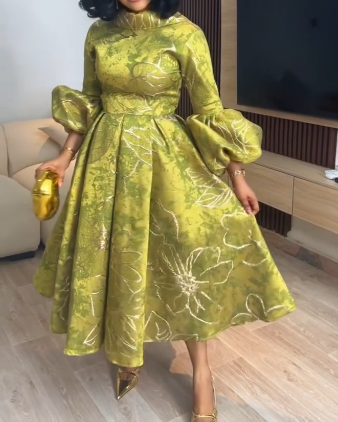 Women's Fashion Elegant Three-quarter Sleeve Midi Dress