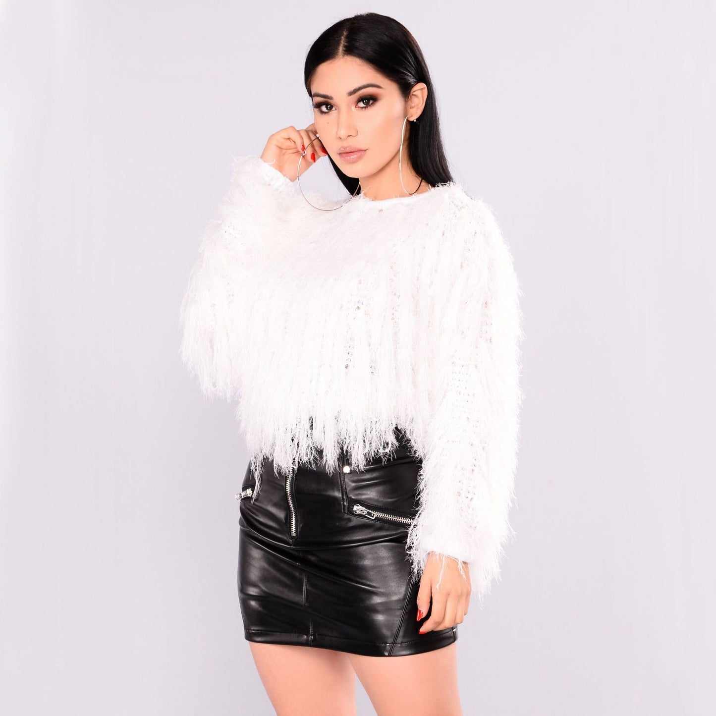 Women's sweater coat handmade tassel knitted pullover sweater