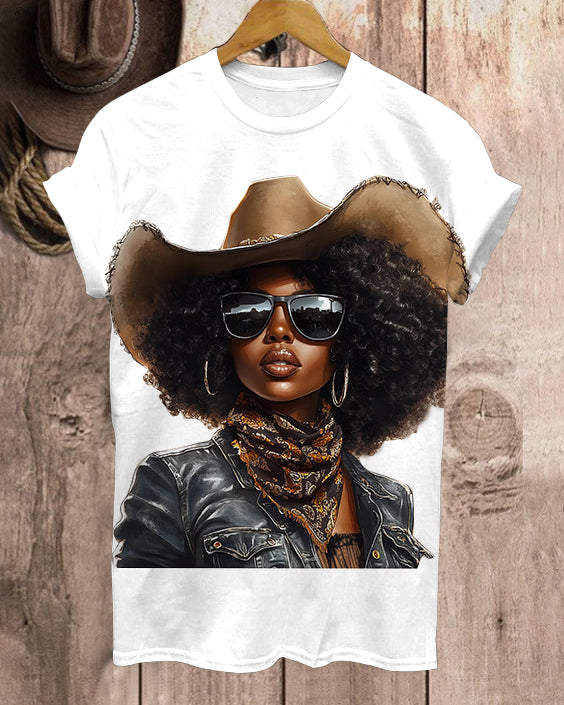 Afro Black Cow Girl Neck Short Sleeve Tshirt
