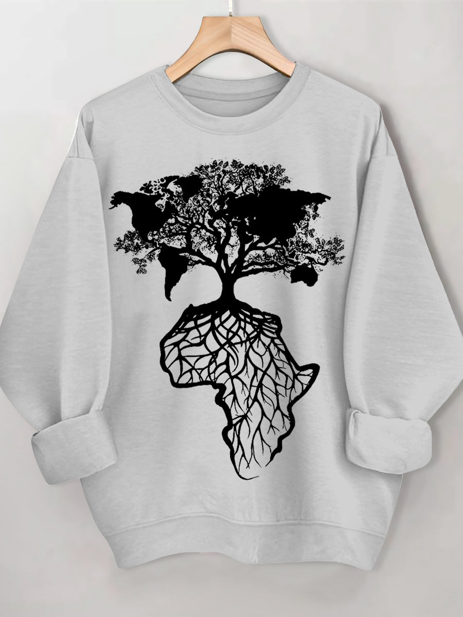 Women's Africa Is The Root Of The World Art Print Cotton Long Sleeve T-Shirt Thin Sweatshirt