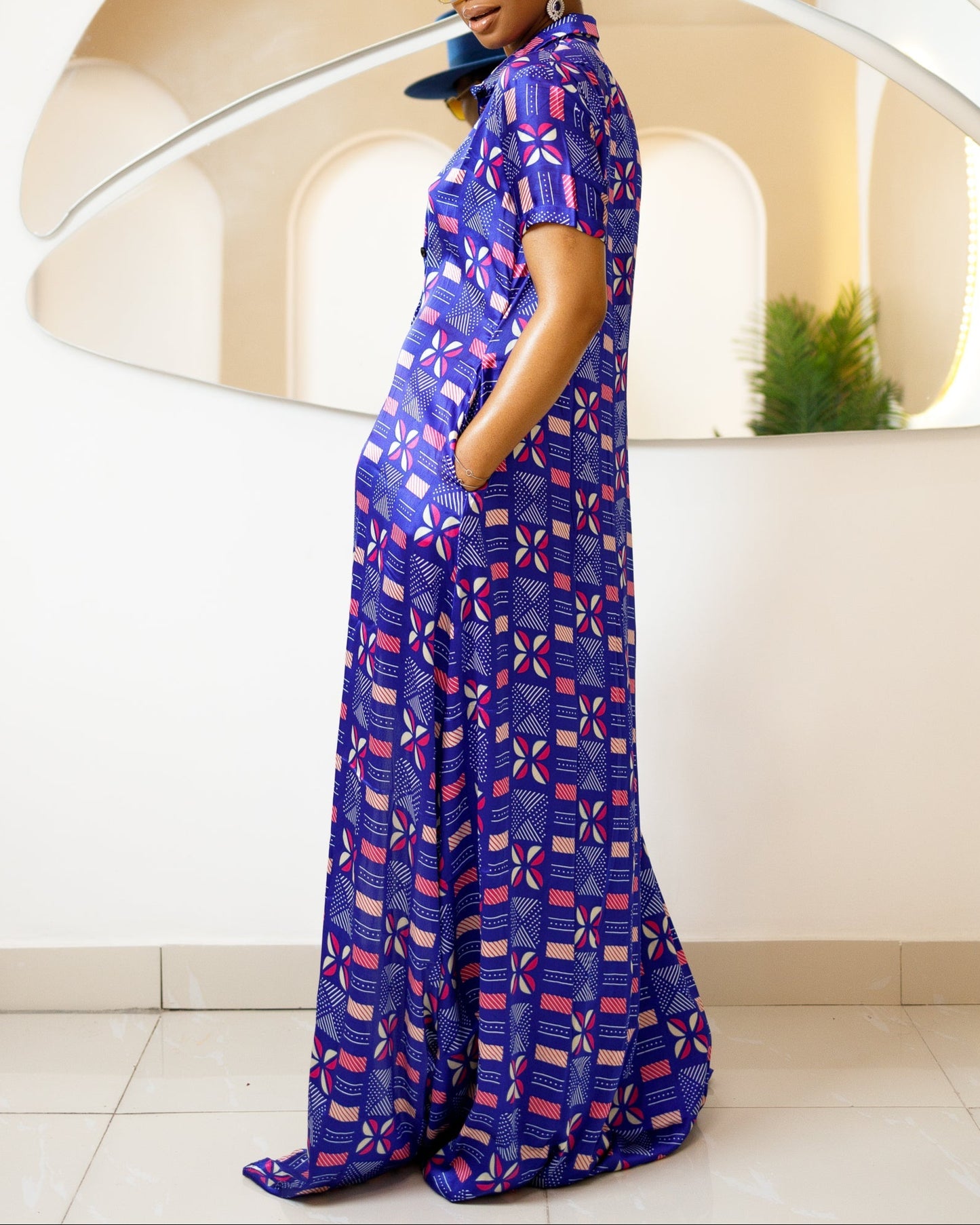 Women's Long Casual Print Short Sleeve Maxi Dress